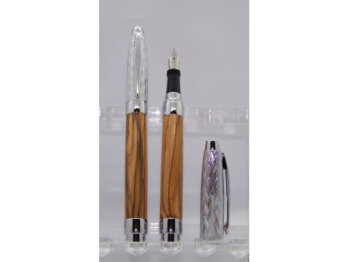 Bethleem olivewood Pressimo fountain pen and pen beveled